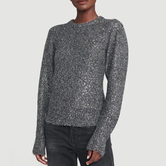 Frame Denim Sweaters - FRAME Sequin Sweater Smoke Heather